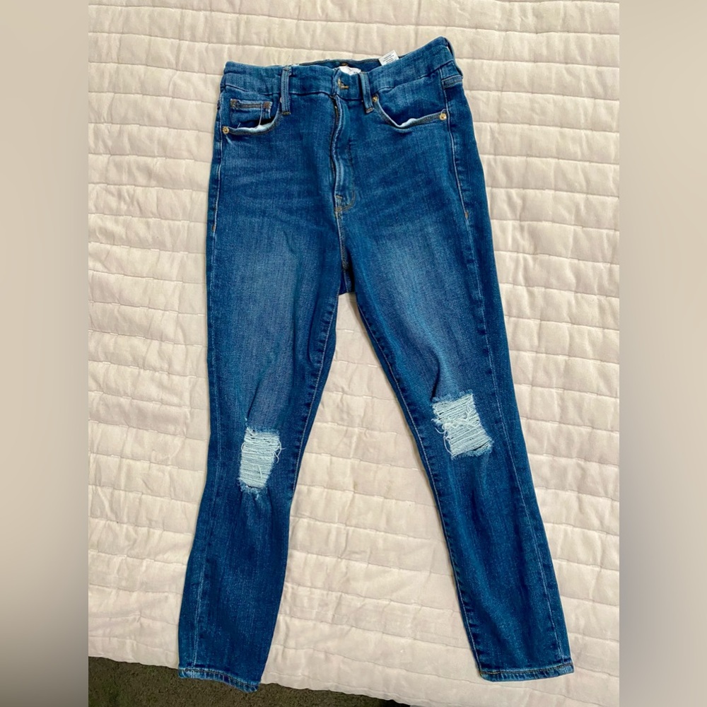 Good American High Rise Skinny Ankle Jeans Distressed